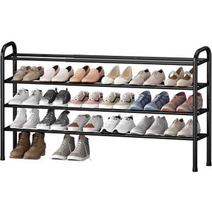 STO STO Long Expandable Shoe Rack 4-Tier, Adjustable Length 33.747.5 Shoe Organizer, Metal Shoes Storage Shelf, Holds Up to 30 Pairs, Non-Slip Feet, for Closet, Entryway, Hallway, Front Door, Black