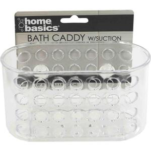 Home Basics Compact Clear Plastic Bath Caddy with Suction Cups for Bath or Shower Easy Installation | Efficient Draining, Strong Suction, Sturdy Design