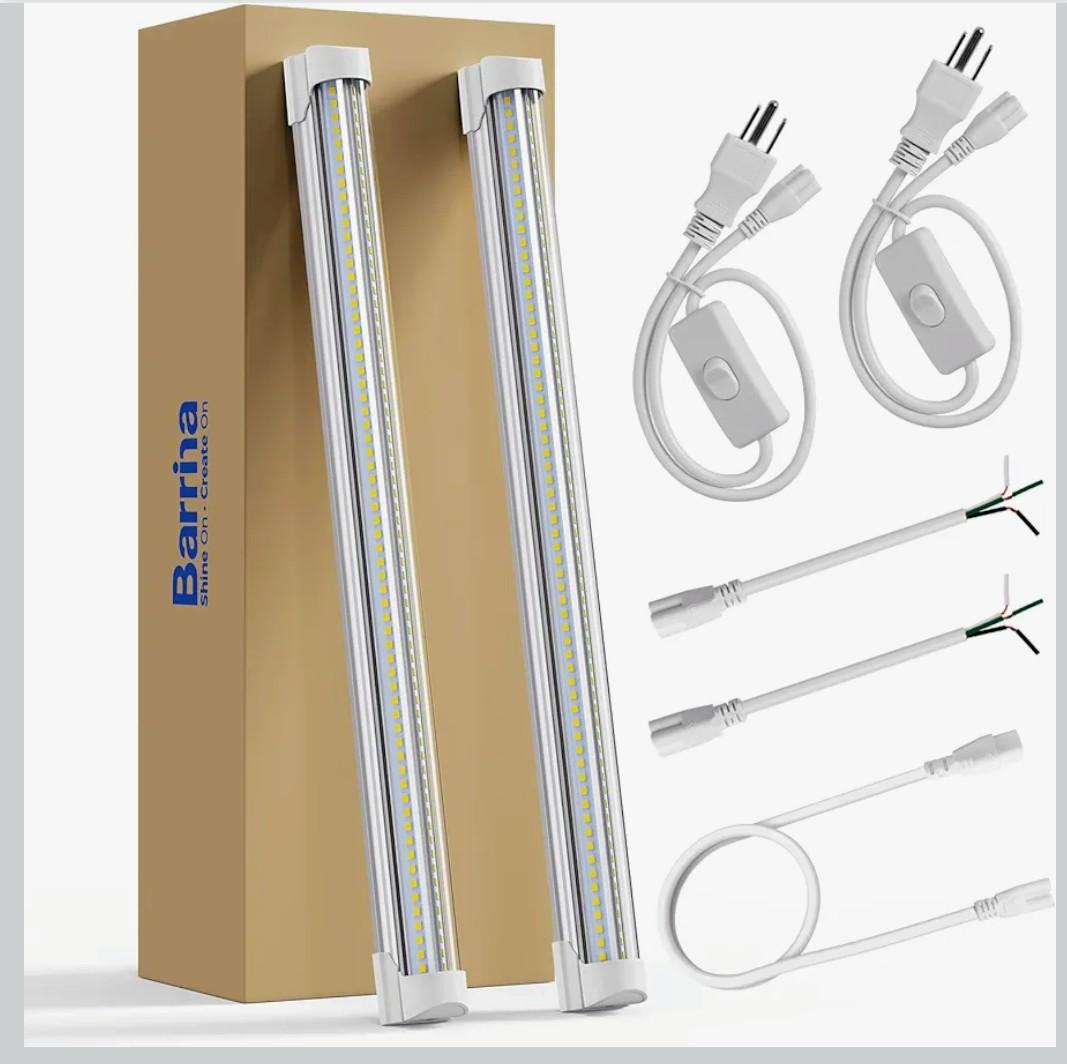 Barrina 5000K 1.5FT LED Shop Light, 3450LM, 25W, T8 Under Cabinet Lighting, Workbench, Workshop, Room, Kitchen, Tube Light, Linkable Ceiling Lights Fixture with Built-in ON/Off Switch, ETL, 2 Packs