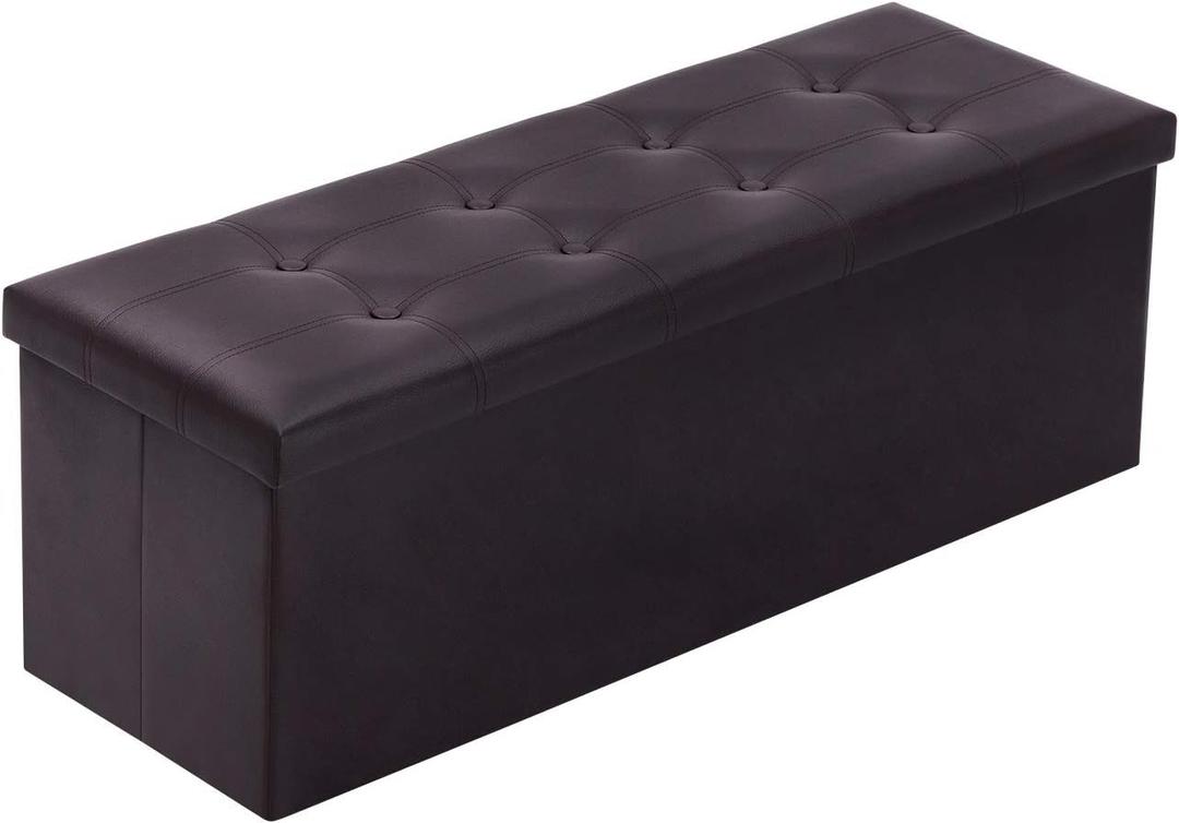 YOUDENOVA Folding Storage Ottoman, Faux Leather Ottoman Bench Footrest Ottoman, Storage Chest Padded Seat for Bedroom and Living Room, Brown, 15" D x 43" W x 15" H