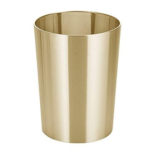 mDesign Stainless Steel Round Metal Trash Can, Small 2.8 Gallon Wastebasket, Garbage Basket Bin for Bathroom, Bedroom, Kitchen, or Home Office, Holds Waste and Recycle, Mirri Collection, Soft Brass