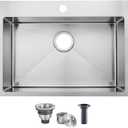 SHACO 25x18 Inch Drop In Kitchen Sink, 25 Inch Top Mount Stainless Steel Bar RV Laundry Utility Outdoor Sink, Brushed Nickel 16 Gauge Deep Small Kitchen Single Bowl