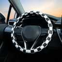 Black and White Race Checkered Steering Wheel Cover Auto Leather Steering Wheel Protector, Anti-Slip, Breathable, Absorbing Sweat, Universal Car Accessories 14.515 inch,Fit for Most Car, Trucks, SUV