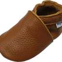 Mejale Baby Soft Soled Leather Moccasins Anti-Slip Infant Toddler Shoes First Walkers(Brown, 6-12 Mos)