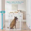 No Pawblems Free Standing Dog Gate with Door, 36'' Tall Foldable Dog Fence for Indoor & Outdoor, Up to 156 Inch Extra Wide Christmas Tree Fence, Hallways, Doorways, Deck, Yard (White, 6 Panels)