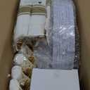 U-QE 175-Piece White Gold Plastic Dinnerware Set - 25 Dinner Plates, 25 Dessert Plates, 25 Rolled Napkins, 25 Cups (9 oz), Gold Cutlery - BPA-Free, Disposable, Ideal for Parties, Weddings, Holidays