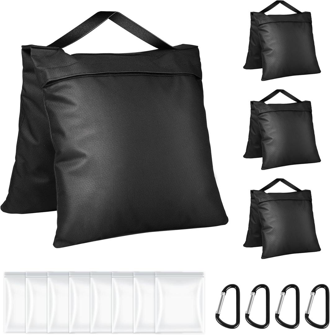 Sandbags Weight Bags for Photo Studio Photography Video Equipment, 4 Packs Empty Sandbag Set for Backdrop Stand, Photo Tripod, Canopy, Pop up Tent, Umbrella Base, Picnic Table,Fishing Chair (Black)