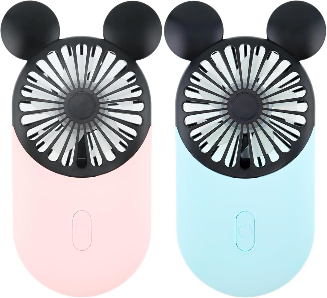 Cute Mouse Personal Mini Fan, Rechargeable Handheld USB Fan, 3 Adjustable Wind Speeds and Wearable Design, Portable Pocket Size for Travel/Outdoor/Vacation/Park Trip (Pink+Blue)