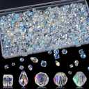 600 Pcs Crystal Glass Beads for Jewelry Making, Crystal Beads with Box, Assorted Bicone, Rondelle, Cube, Teardrop & Spacer Beads for DIY Crafts Bracelets, Necklaces, Earrings, 4/6/8mm, AB Color
