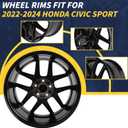 New 18" 18x8" Replacement Alloy Wheel Rim Fits for 2022 2023 2024 Honda Civic Sport Direct Fit Alloy Rims, ALY10393U45N, OE Direct Fit Replacement Rim
