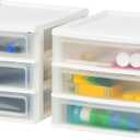 IRIS USA Plastic Stacking Desk Top 3-Drawer Storage Organizer, 2-Pack, for Makeup Vanity Nail Polish Bathroom Stationery Art Craft Supplies Kitchen Office Garage and Small Organization, Medium, White
