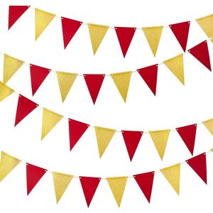 MOWO Gold Red Pennant Banner Paper Bunting Hanging Decoration for Birthday Graduation Retirement Party, Pack of 30 Counts Pennant, 20 feet