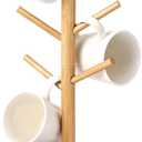 Bamboo Mug Holder, Sturdy 8 Hooks Coffee Mug Holders Mug Tree Stand, Decorative Mug Racks for Countertop, Non-Slip Coffee Mug Cup Tree Cup Organizer