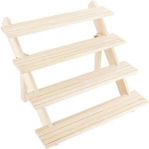 NBEADS 4-Tier Wooden Display Stand Riser, 12-Slot Earring Ring Holder Detachable Unfinished Wood Retail Jewelry Card Display Stand with Groove for Crafts Jewelry Storage Display, 15x15.7x12.6