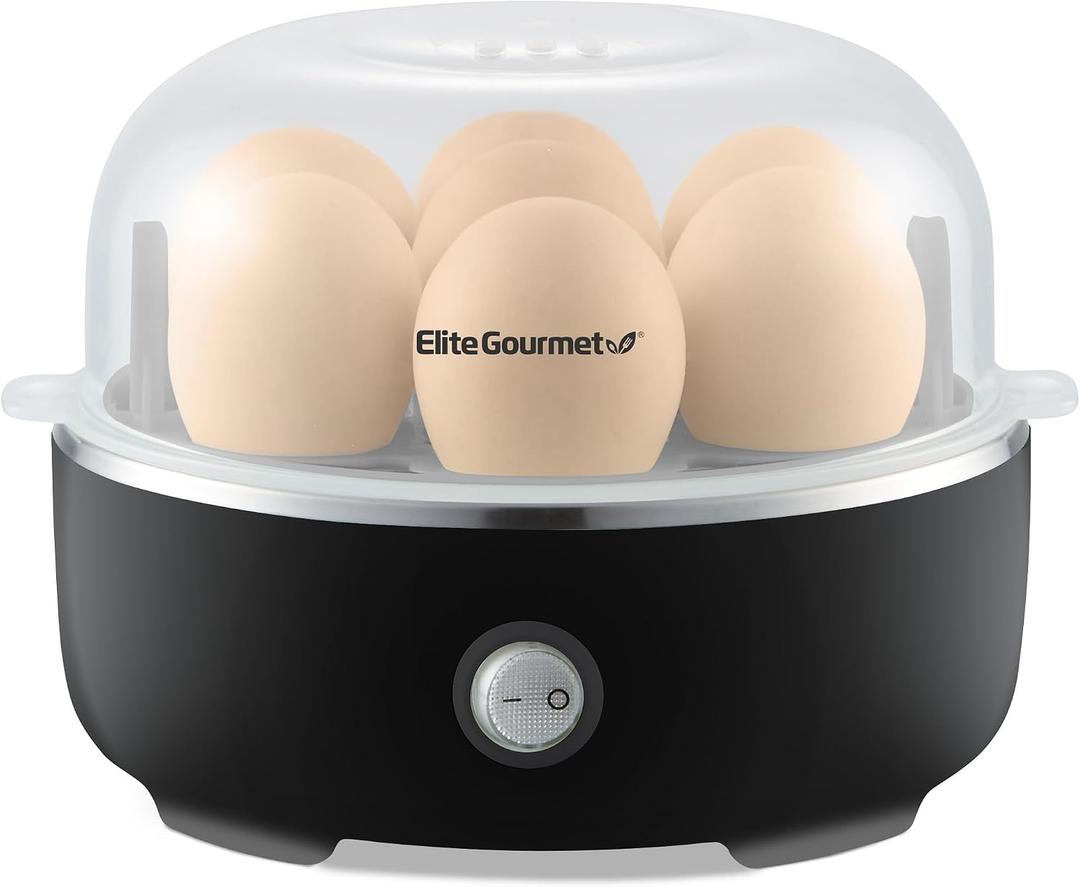 Elite Gourmet EGC115B Easy Egg Cooker Electric 7-Egg Capacity, Soft, Medium, Hard-Boiled Egg Cooker with Auto Shut-Off, Measuring Cup Included, BPA Free, Classic Black