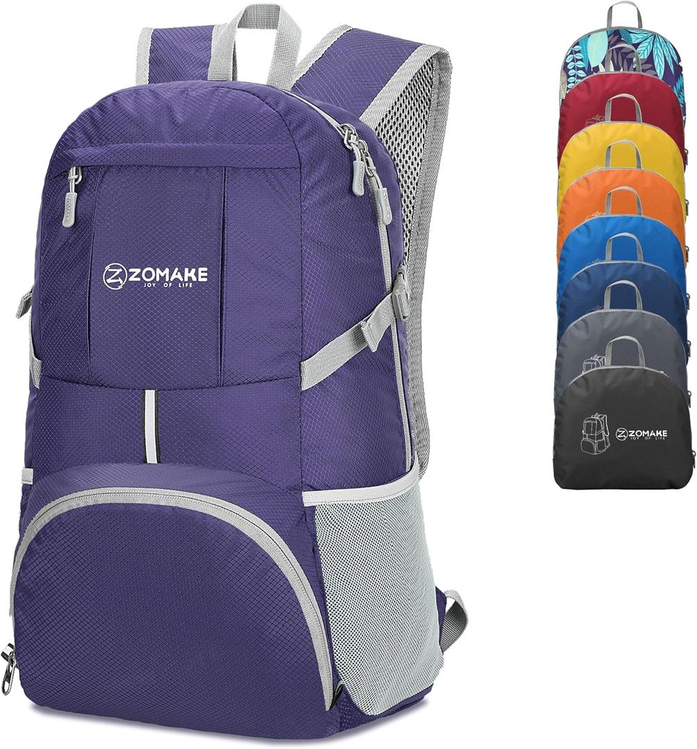 ZOMAKE Lightweight Packable Backpack 35L, Light Foldable Backpacks Water Resistant Collapsible Hiking Bag, Compact Folding Day Pack for Travel Camping(Purple) ZOMAKE Lightweight Packable Backpack 35L, Light Foldable Backpacks Water Resistant Collapsible Hiking Bag, Compact Folding Day Pack for Travel Camping(Purple)