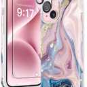 GVIEWIN Marble for iPhone 15 Case, with Screen Protector & Camera Lens Protector, [10FT Military Grade Drop Protection] Slim TPU Phone Case Cover Women for iPhone 15 6.1" 2023 (Flowing River/Pink)