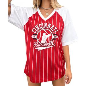 Baseball Shirt Women Oversized Game Day Fan T-Shirt Baseball Season Short Sleeve Tops (Red, L)