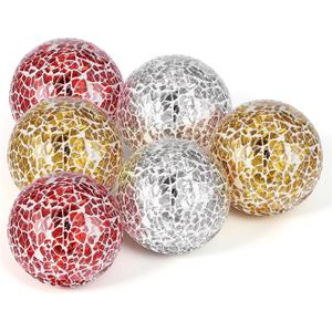 6 Pcs Decorative Balls for Bowls, 2.4 Inch Mosaic Sphere Balls Decorative, Mosaic Glass Orbs Centerpiece Balls Decoration for Vases Dining Table Home Living Room