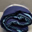 Amazon Basics Comforter Blanket Full/Queen, Reversible Lightweight Microfiber All Season Blanket, Navy/Sky Blue