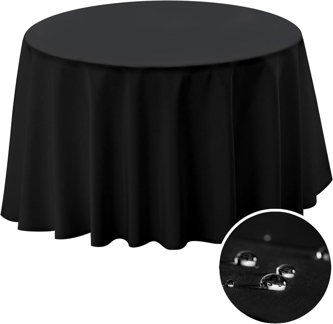 BYDOLL Table Cloth 60 Inch Round Tablecloth Fits Max50 Inch Diameter Table Top,Black Polyester Washable Wrinkle-Free Spillproof Tablecloth for Party Patio Cover