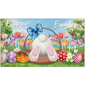 Happy Easter Door Mat, Welcome Easter Doormat, Easter Decor Non Slip Bunny Egg Rug Flowers Floor Mat 17"x30" Spring Decorations for Indoor Outdoor (Easter 3, 17"x30")