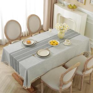 Alsoo Waterproof Rectangle Tablecloth Rustic Spring Table Cloth Cotton Linen Wrinkle Free Tablecloths for Kitchen Dining, Party, Holiday, Outdoor (Grey Lines, 4-6 Seats, 55x75 Inches)