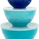 TP Mixing Bowl Set with Lids, Melamine Nesting Bowls Set for Pasta Baking Salad Mixing, Set of 3, Coastal Blue