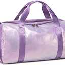 Gym Bag Sports Duffle Bag with Wet Pocket Weekender Overnight Bag with Waterproof Shoe Pouch and Air Hole for Women Girls Travel Foldable Bag (Metallic Purple)