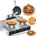 110V 2600W Commercial Double Waffle Maker,Non-Stick Commercial Waffle Baker,Stainless Steel Belgian Waffle Iron for Restaurant Party Food Stall, Bakery Snack Bar Family