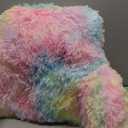 Bedriping Reading Pillow for Bed - Faux Fur Backrest Pillow with Arms, Reading & Bed Rest Pillows Rainbow Colors, Fluffy Sit Up Pillow, Study Pillow for Kid, Tween, Teens & Adult Girls