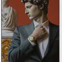 Notoriart Sculpture With Style Framed Men Style 1 Piece Canvas Wall Art, 11" x 16", White Frame