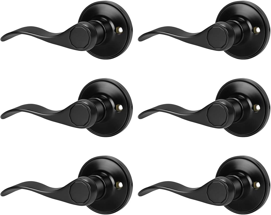 Gobrico Left Handed One-Sided 6 Pack Dummy Levers, No-Turning Door Handles in Matte Black, Wave Style Door Knob