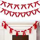VitalCozy 10 ft Christmas Velvet Bow Garland PreStrung Bow Garland Banner with 13 Pcs 7 x 7 Inches Bows Reusable Vintage Velvet Bow Decoration for Xmas Tree Fireplace Staircase(Red)