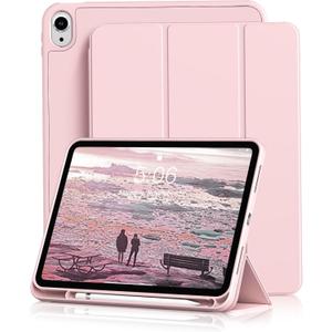 Kenke for iPad 11/10th Gen Case with Pencil Holder 11/10.9 inch 2025 A16/2022, Soft TPU Back Shell Hybrid Slim Trifold Stand Protective Cover Support Touch ID Auto Wake/Sleep (Pink)