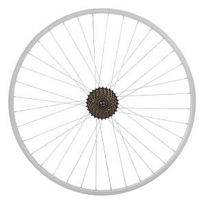 Hiland 26" x 1.75" Alloy Rear Bike Rim for 1.75 to 2.215 Inch Wide Tire, Disc Brake Compatible, Rear MTB Wheel with 7 Speed Freewheel, Bolt On Axle, Bicycle Accessories for Adult Bikes, Silver