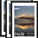 24X36 Poster Frame, Display Pictures 20X30 with Mat or 24X36 Without, Wall Hanging Frames, Black, 3 Pack