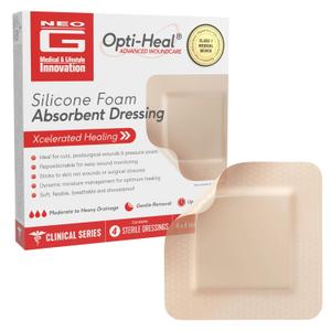 Neo G Opti-Heal Silicone Foam Dressing with Border - Absorbent, Adhesive Foam Wound Dressing for Cuts, Ulcers, Diabetic Wound, Bedsore Wound Care, Burns, Surgical - Island Dressing 4x4-4 Pcs