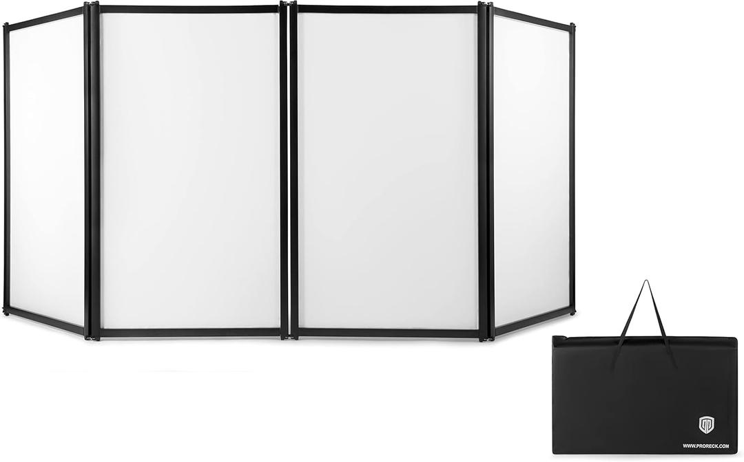 PRORECK DJ Foldable Facade Portable Event Booth Panels 4 Detachable Black Metal Frame Projector Display Scrim Panel with Carry Bag (white)