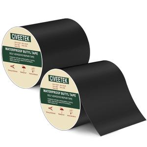 Waterproof Butyl Tape 6in x 66ft Black Joist Tape for Decking, Outdoor Leak Repair Duct Tape All Weather Rubber Butyl Tape for Pipe RV Awning Sail Metal Roof Window Sealing (6in x 33ft-2 Pack)