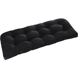 downluxe Outdoor Bench Cushion for Patio Furniture, Waterproof Tufted Overstuffed Porch Swing Cushions, Thick Outdoor Loveseat Cushions, 44" X 19" X 5", Black, Set of 1