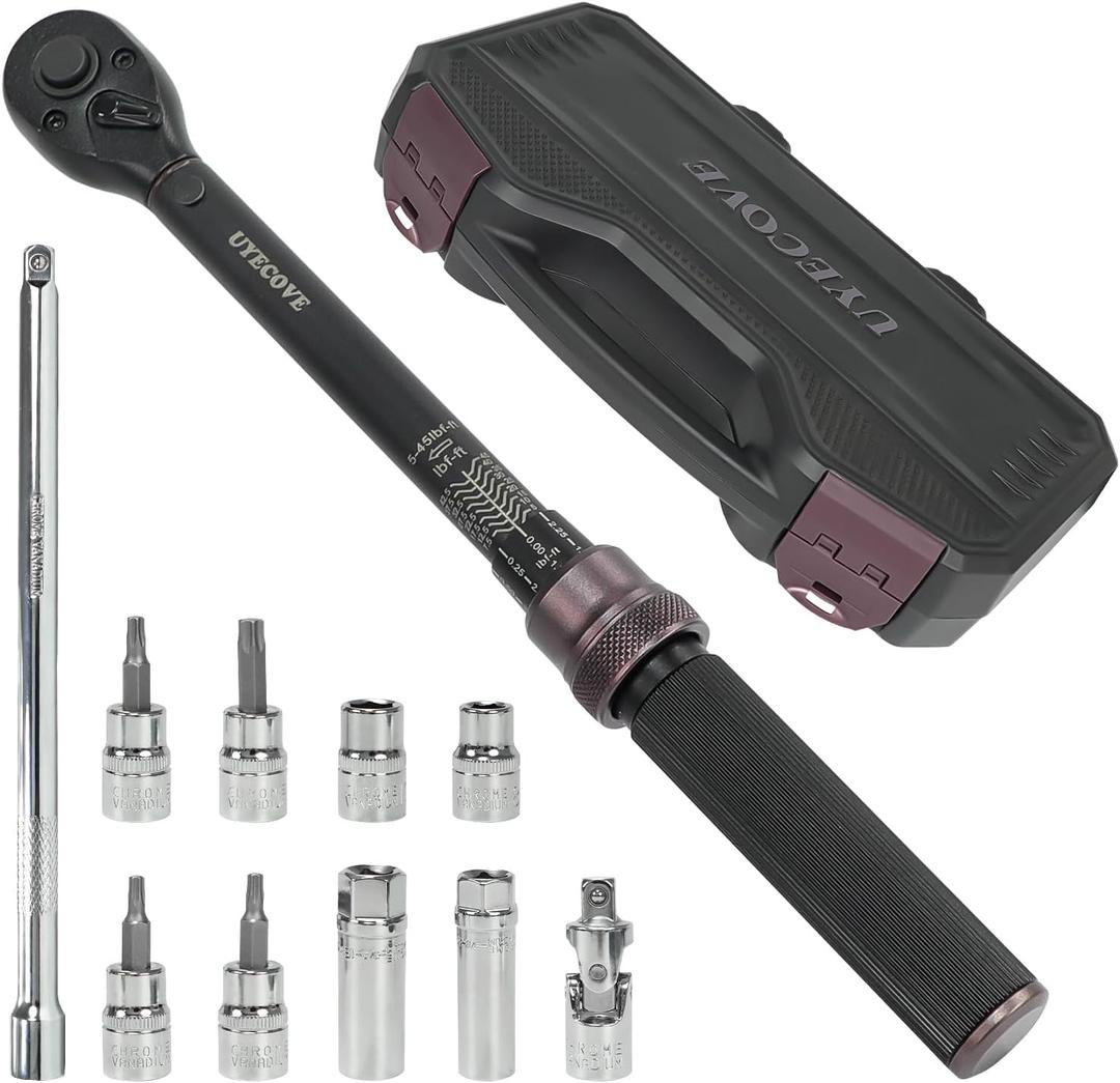 11Pcs 3/8 Inch Drive Spark Plug Socket Set with 72 Tooth Click Torque Wrench 5-45FT.LB/6.8-61N.M - Heavy Duty Magnetic Swivel Spark Plug Socket for Easy Access & Removal of Spark Plugs