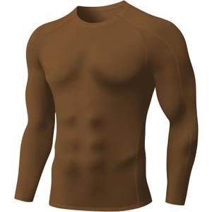SPVISE Brown Long Sleeve Compression Shirts for Men, Thermal Underwear Running Football Undershirt Athletic Workout Baselayer (Brown)