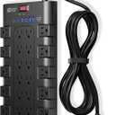 Surge Protector Power Strip, SUPERDANNY Charging Station 22 Outlets with 45W Type-C Fast Charging USB Ports, 4 USB-A, 2 USB-C, 2100J, 15A/1875W, 6.5Ft Flat Plug Extension Cord for Home Streaming Black