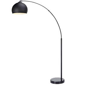 Teamson Home Arquer 66.93" Arc Floor Lamp for Living Rooms, Home Offices, Dining Rooms, Bedrooms with Faux Black Marble Base and Black Bell Shade