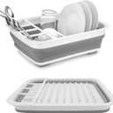 Collapsible Bowls, Plates, and Dishes Drainer, Portable Space-Saving Dish Rack for Kitchen, RV, Campers, and Travel Trailers White Grey