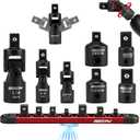 Universal Joint Socket Reducer: 7-Piece Impact Wobble U Joint & Adapter Set with Magnetic Aluminum Storage Rail - Premium Cr-V Steel 1/4", 3/8" & 1/2" Drive
