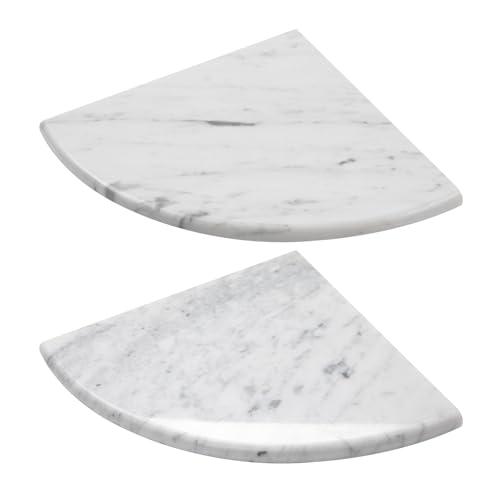 Adolif Marble Corner Shower Shelf, 9 Inch Carrara White Marble Corner Shelf for Bathroom Shower Decor, Wall Mounted, Polished, 2 Pcs