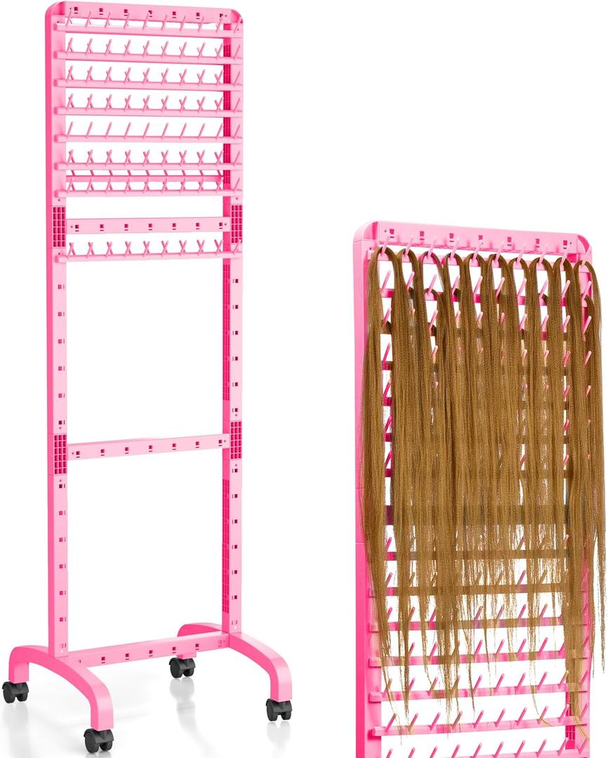 Adjustable Braiding Rack with 160 Pegs, 2-sided Braid Rack for Braiders, Movable Hair Racks with Wheels, Hair Extension Holder for Braiders and Hairstylists