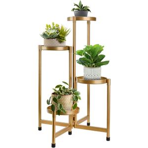 4 Tier Plant Stand Indoor Outdoor, 31 Inch Tall Metal Plant Shelf Waterproof, Plant Holder with Folding Design For Home, Living Room, New Upgrate Gold